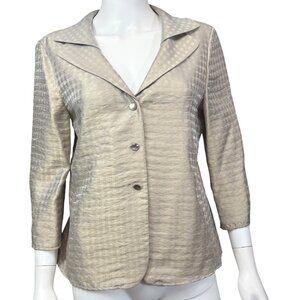 Armani Collezioni Womens Textured Gold Button-Up Blazer Size 8 3/4 Sleeves Italy